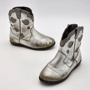Zara Kids Western Cowboy Rose Boots Metallic Silver Toddler's Size 27 EU 10.5 US